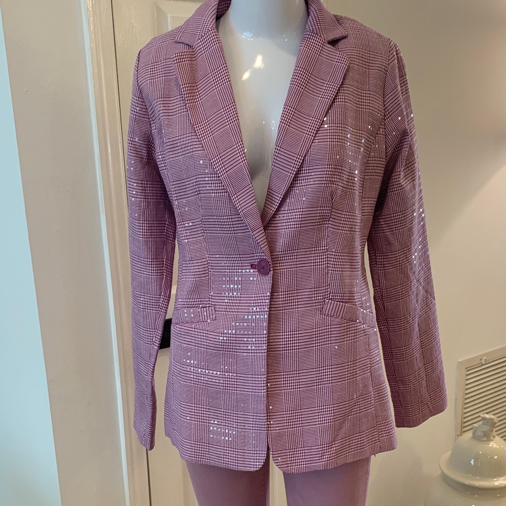 Joan Rivers Mauve Pink Plaid Sequin Blazer